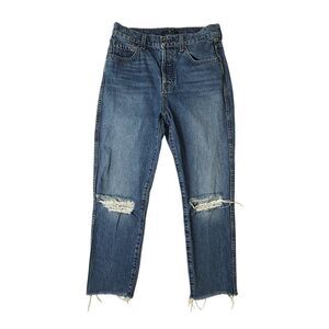7 For All Mankind Distressed Button Fly Straight Leg Jeans – Size 26 - *Raw Hem*